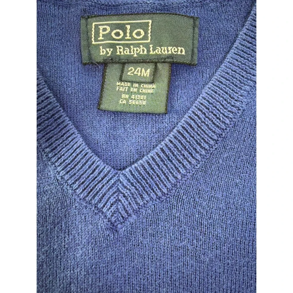 Vintage‎ Polo Ralph Lauren Sweater Vest Toddler 24M Blue V-Neck Cotton Knit Pony